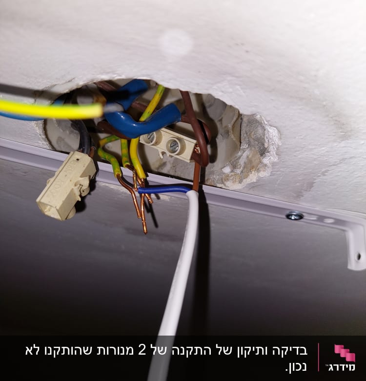 חוטי חשמל צבעוניים מחוברים לתקרה